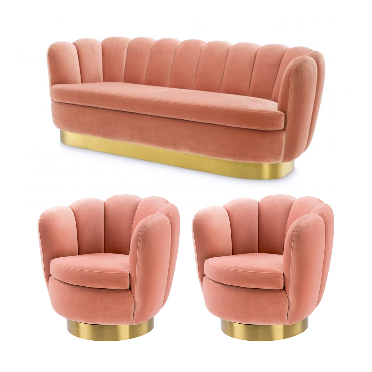 MIRAGE LIVING SET NUDE VELVET |BRUSHED BRASS FINISH BASE