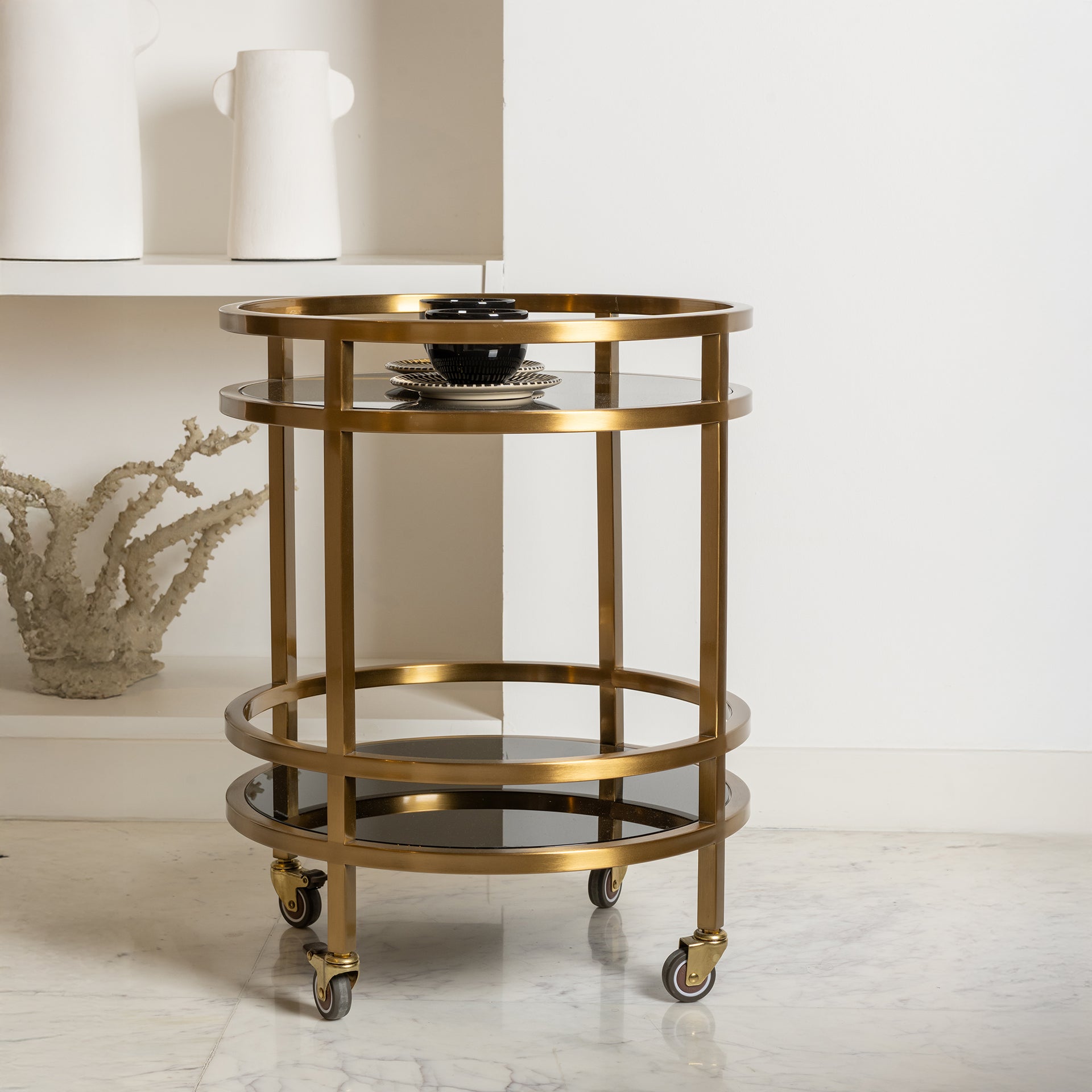 RAYA BRUSHED BRASS ROUND TROLLEY