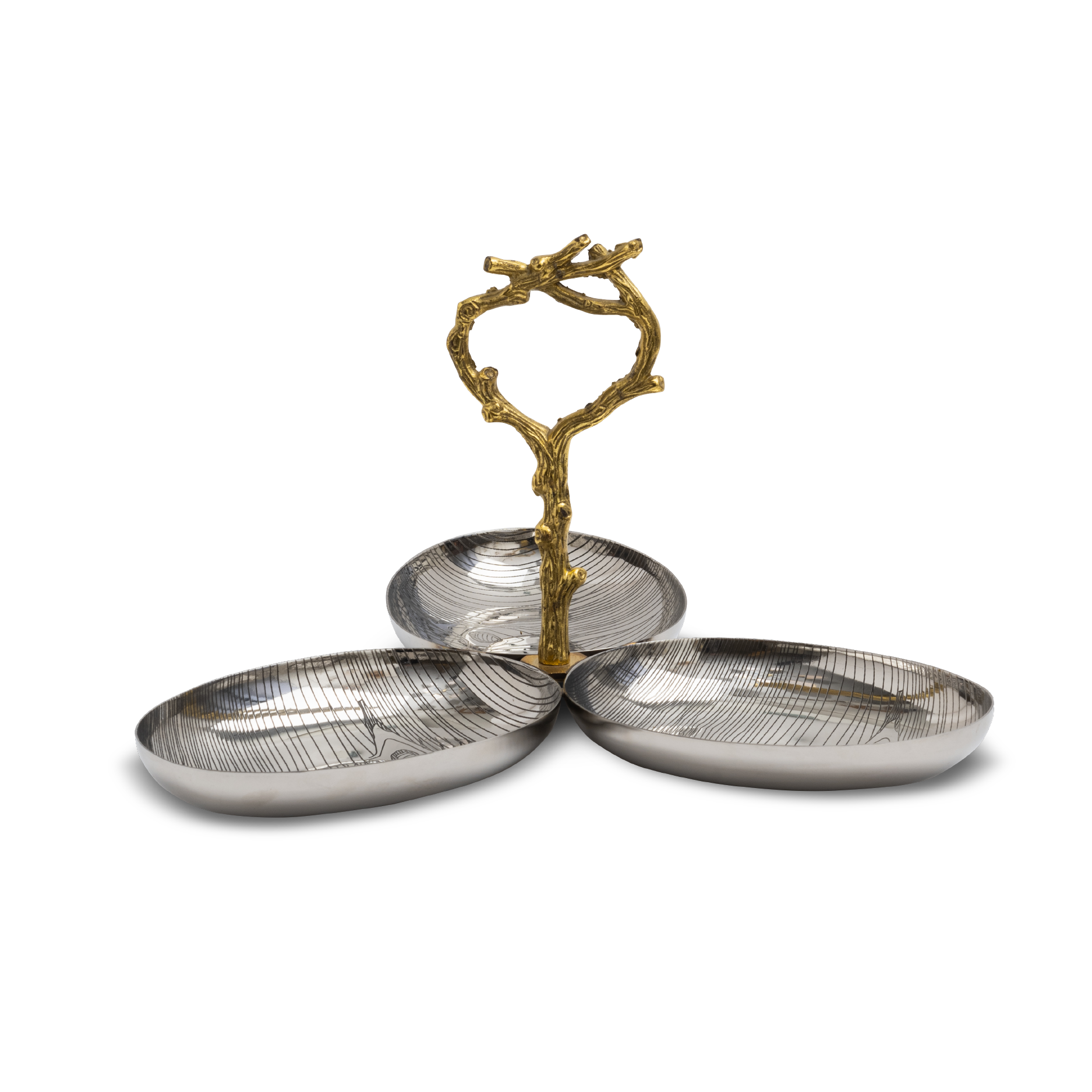 3 NUT DISH WITH WOOD ETCHING HANDLE