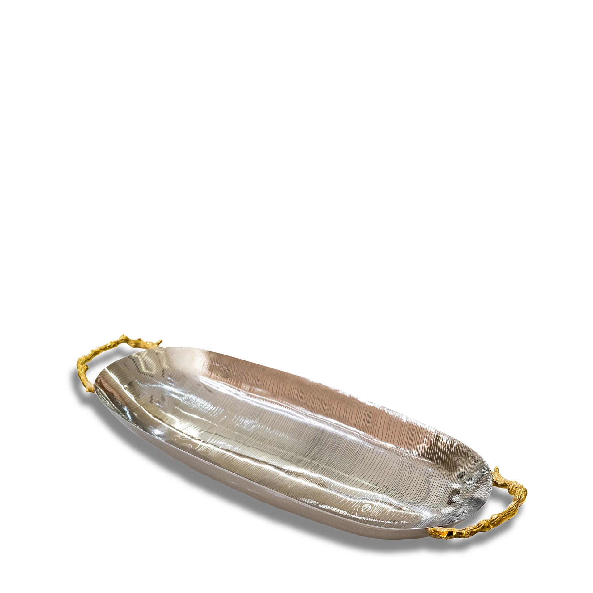 DISH OVAL LONG W/WOODEN ETCH W/WOODEN HANDLE