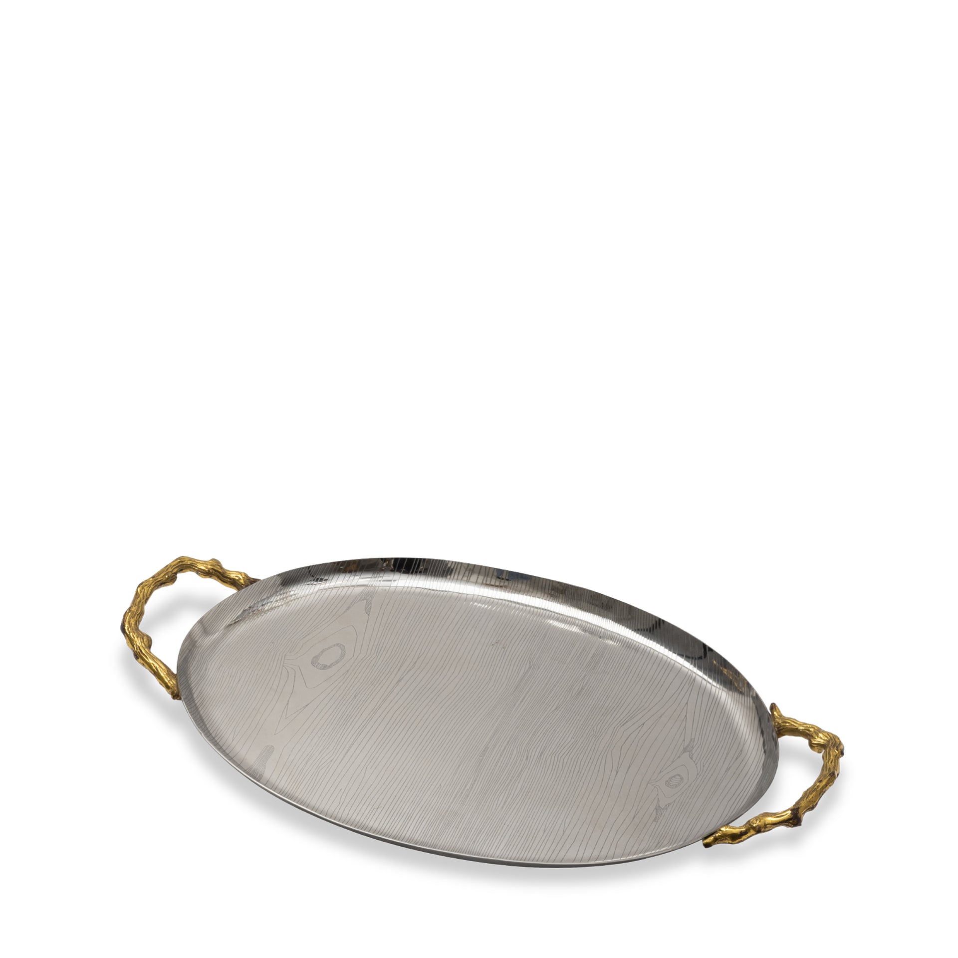 OVAL TRAY WITH WOOD
ETCHING HANDLE