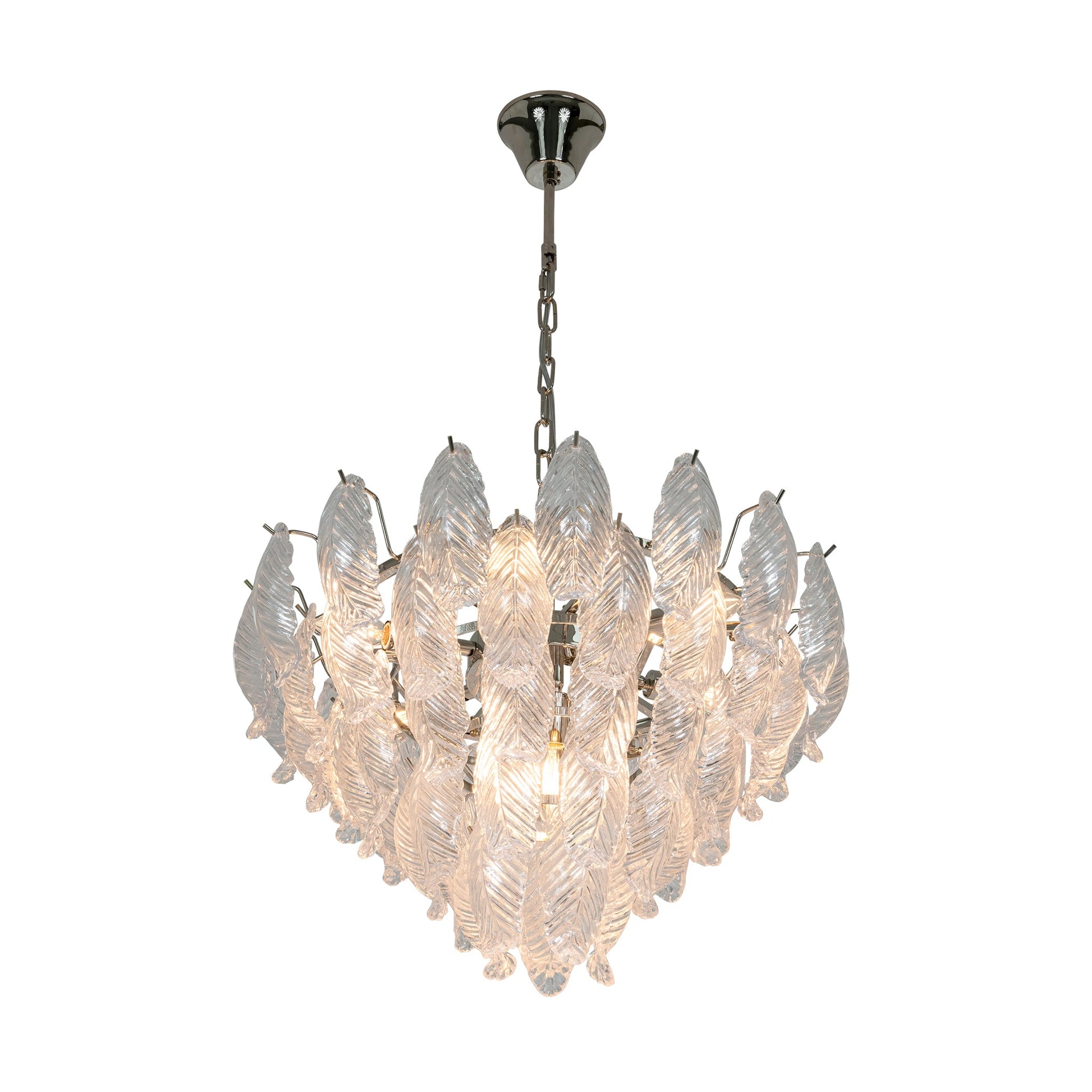 ARIA GLASS LEAVES MEDIUM NICKEL CHANDELIER